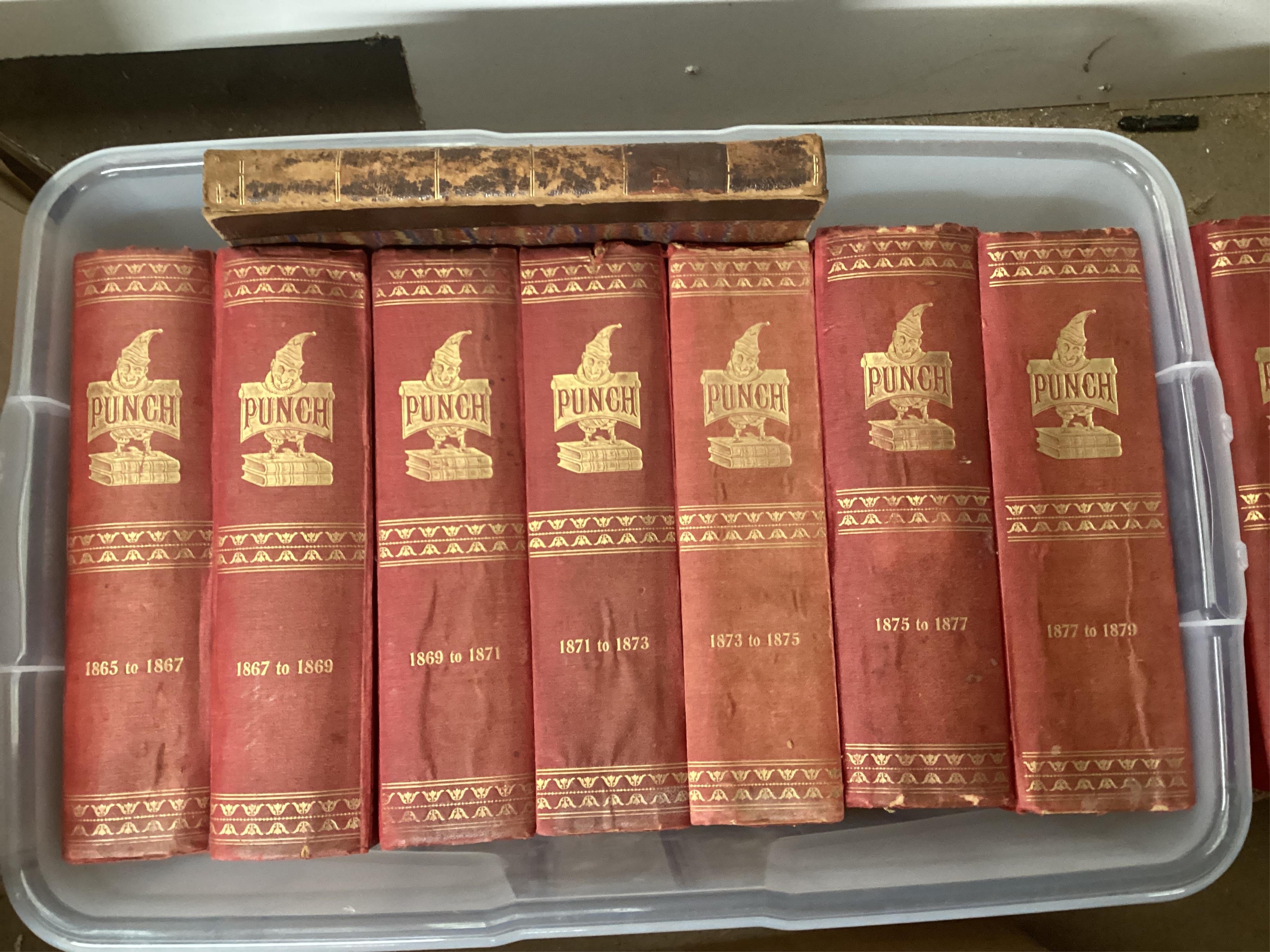 Punch, or the London Charivari Magazine - vols 1841-1891, 1894-1911, (bar 1896), 1913-1915, 1918-1925 and 1926-1930, (bar 1929), various bindings, mixed conditions. (66).